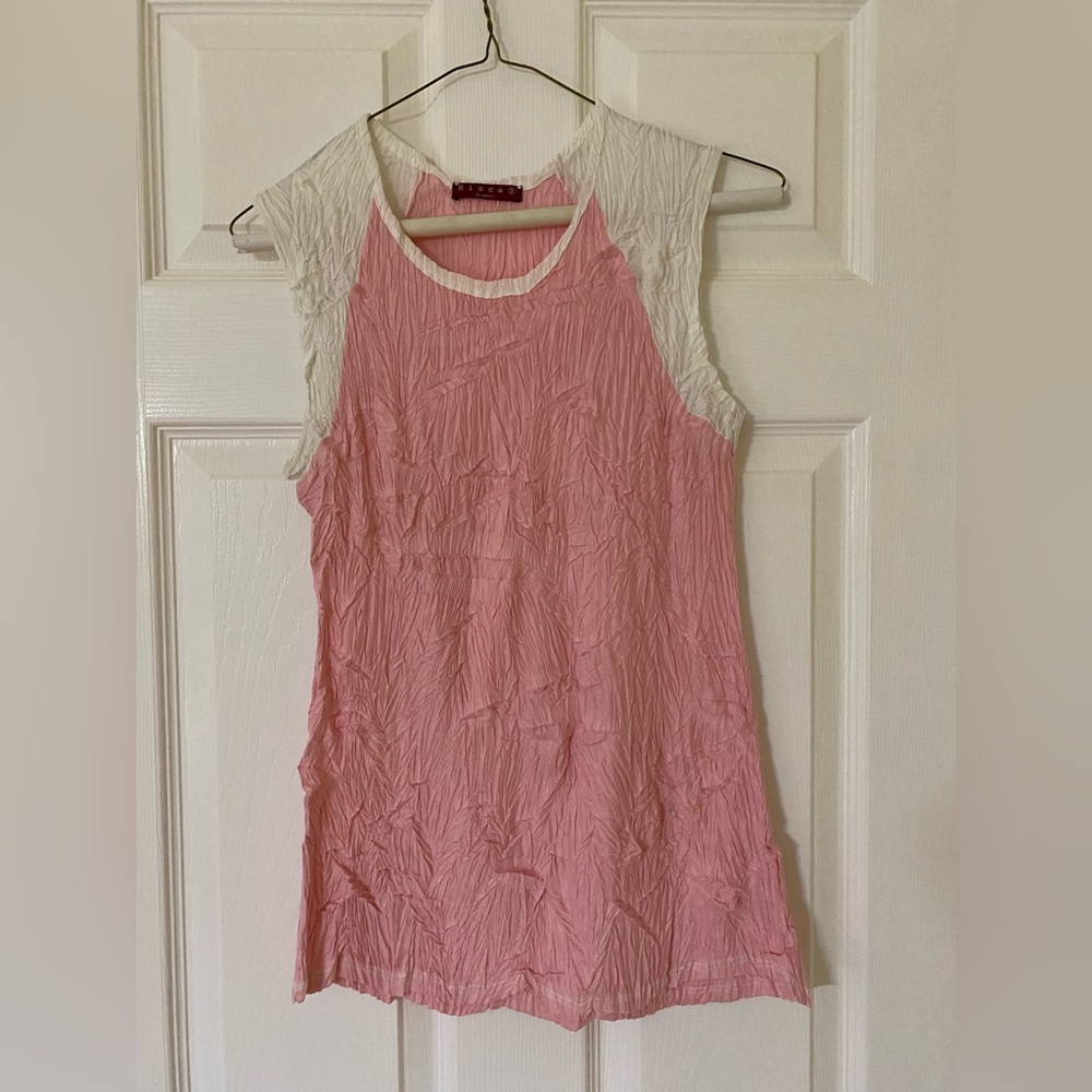 Kisca by Komarov Pink & White Crinkle Summer Tank Top size 3